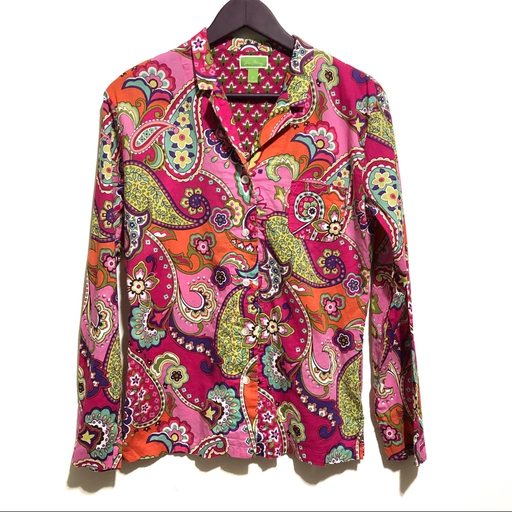 Vera Bradley Paisley Long Sleeve Button Down Pajama Top